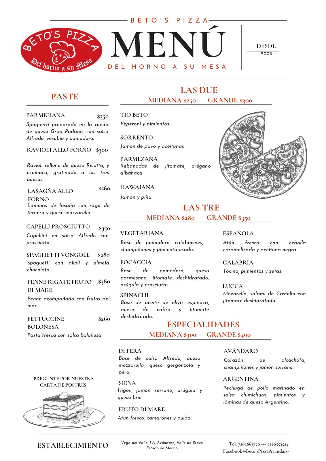 Menú Beto's Pizza — Página 1